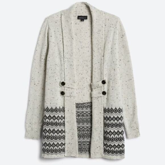 Fortune Ivy Open Front Knit Cardigan Nordic Fair Isle Women XL Wool Blend Soft - Picture 1 of 8
